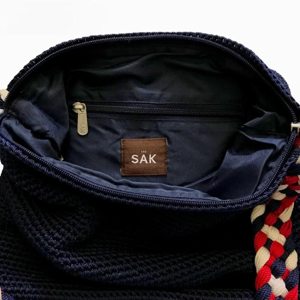 The Sak Original Crocheted Hobo Shoulder Bag Purse Red White Blue Navy - Picture 5 of 8